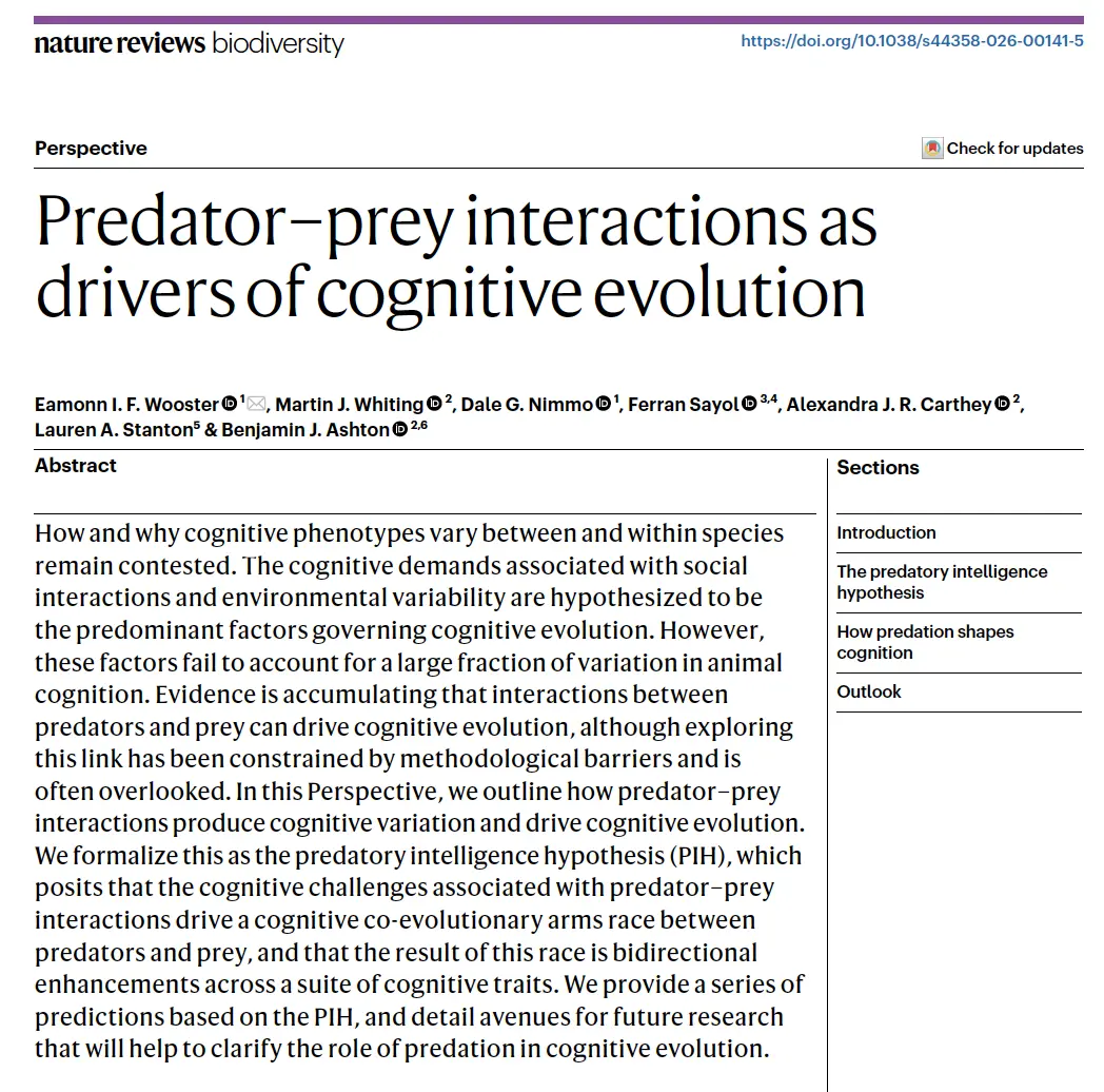 Predator–prey interactions as drivers of cognitive evolution
