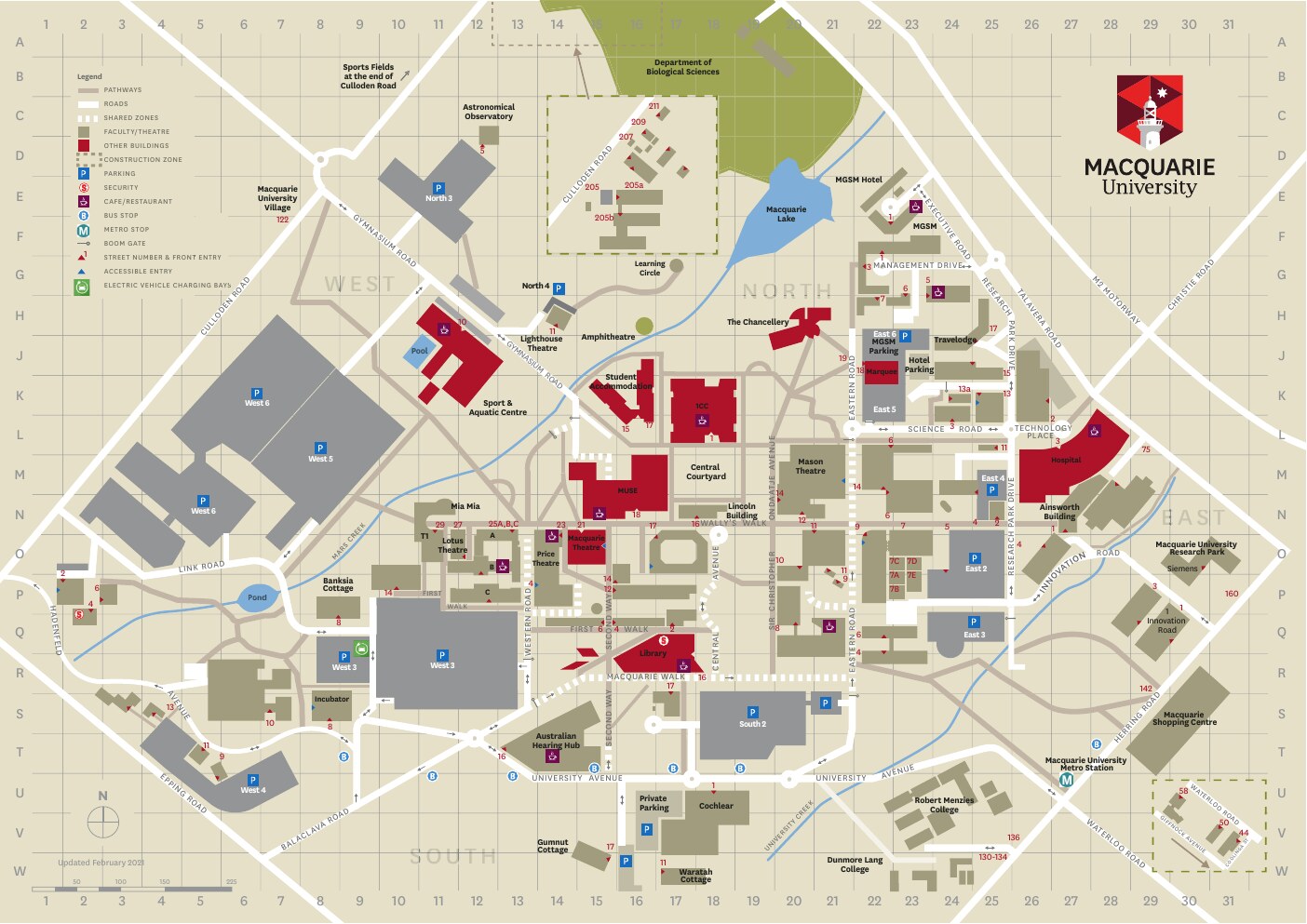Macquarie University campus map showing the Fauna Park in the north-west corner
